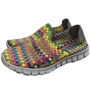 Corkys Joann Featherlite‎ SlipOn Comfort Sneaker Rainbow Stretch Weave Women 9